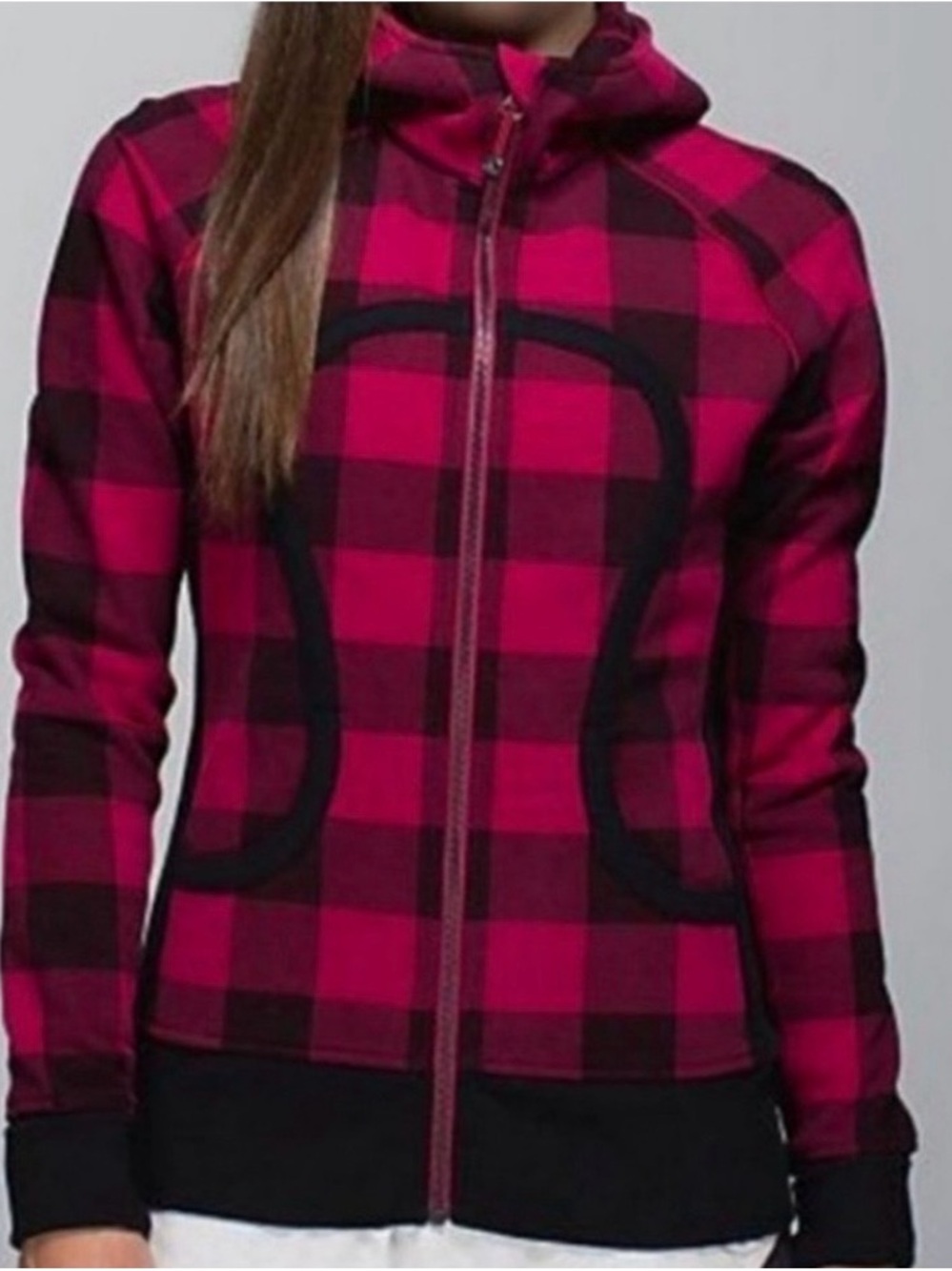 lululemon Rare Vintage Red and Black Buffalo Plaid Zip Hoodie sweatshirt
